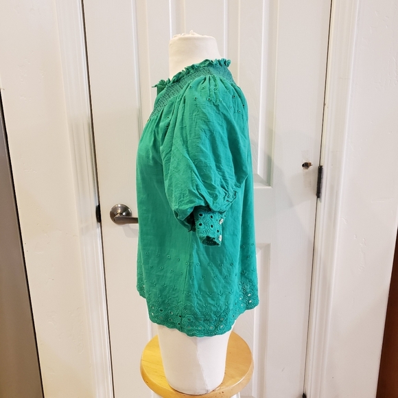 House of Harlow 1960 Emerald Green Medium Eyelet Blouse size Small - Picture 3 of 7